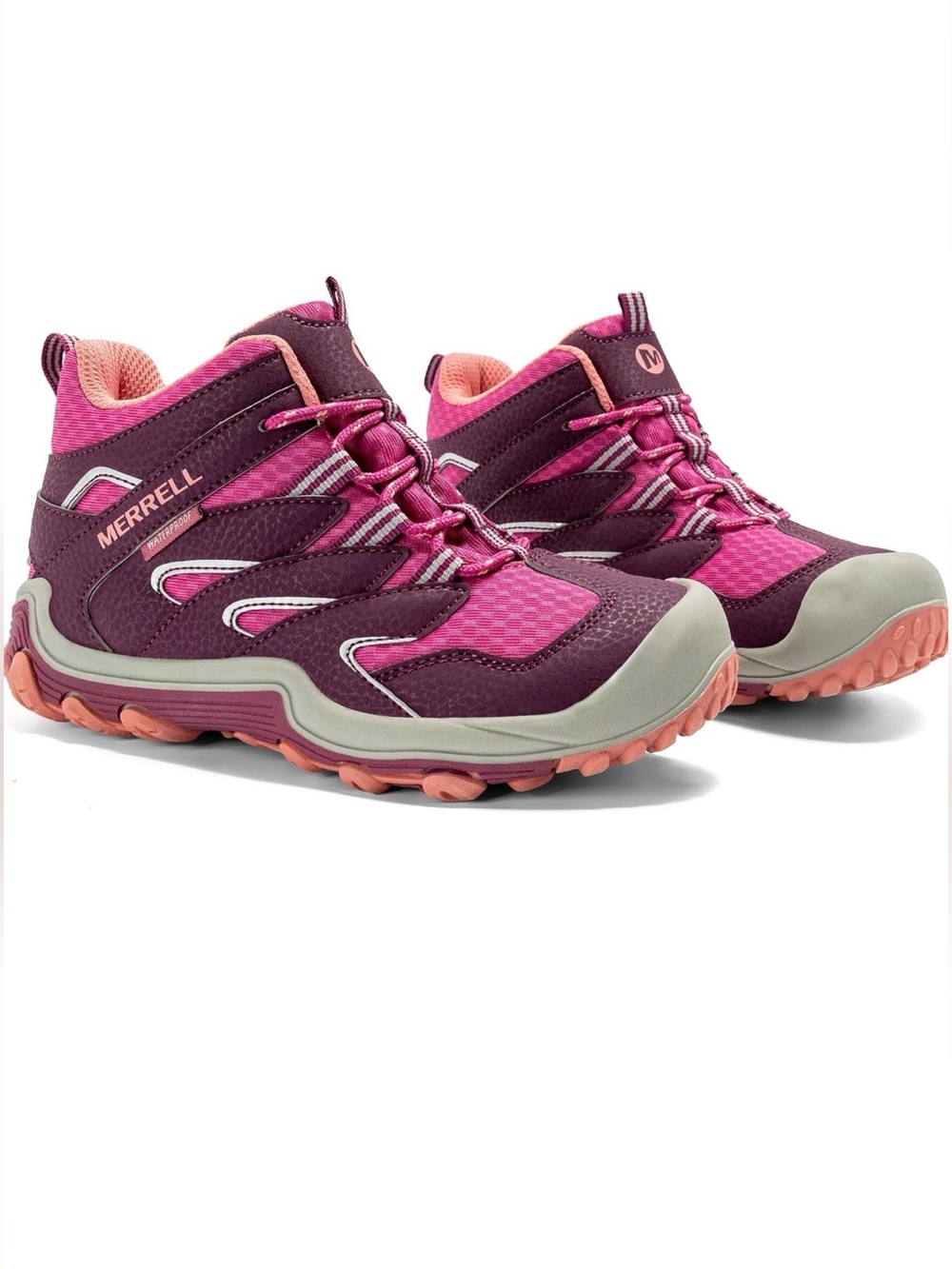 Merrell Kids  5M Chameleon7 Access Mid Waterproof Hiking Boot in Berry/Pink,
GUC